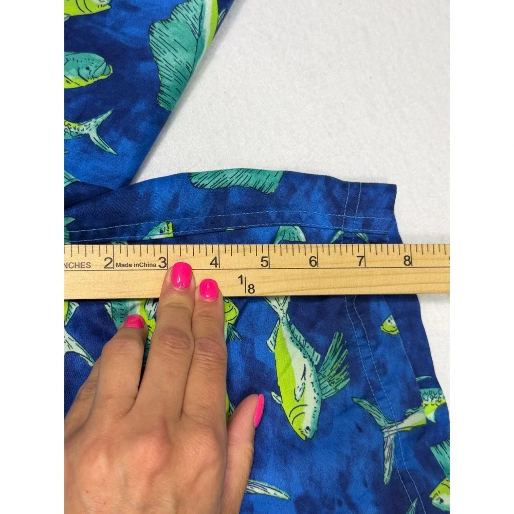 Lands' End Swim Trunks Men XL Blue Fish Print Marlin‎ Mahi Mahi 7in Inseam